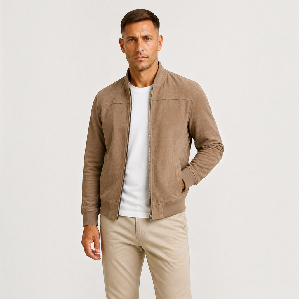 Ellmont London | Men's Lightweight Faux Suede Bomber Jacket Zip Front