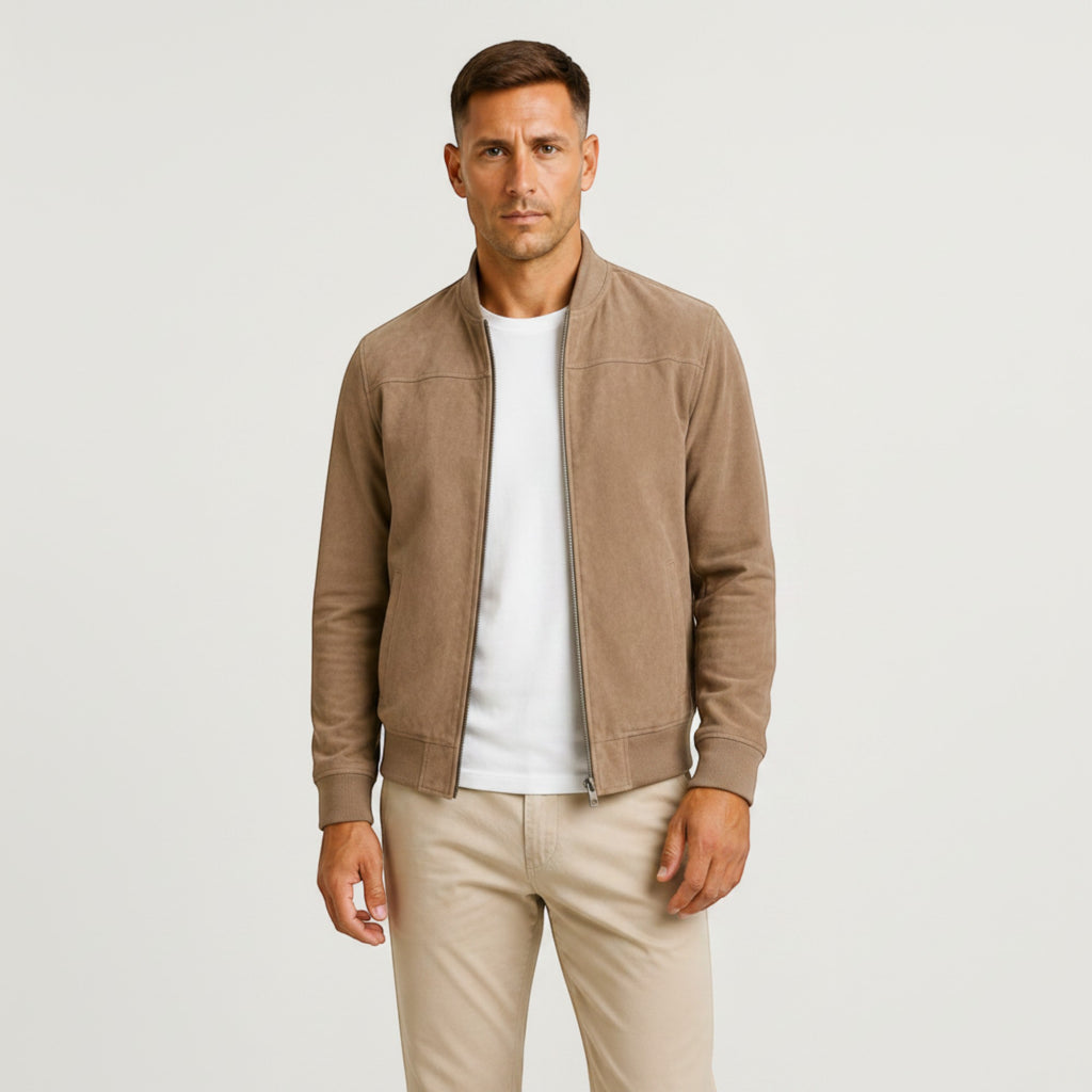 Ellmont London | Men's Lightweight Faux Suede Bomber Jacket Zip Front