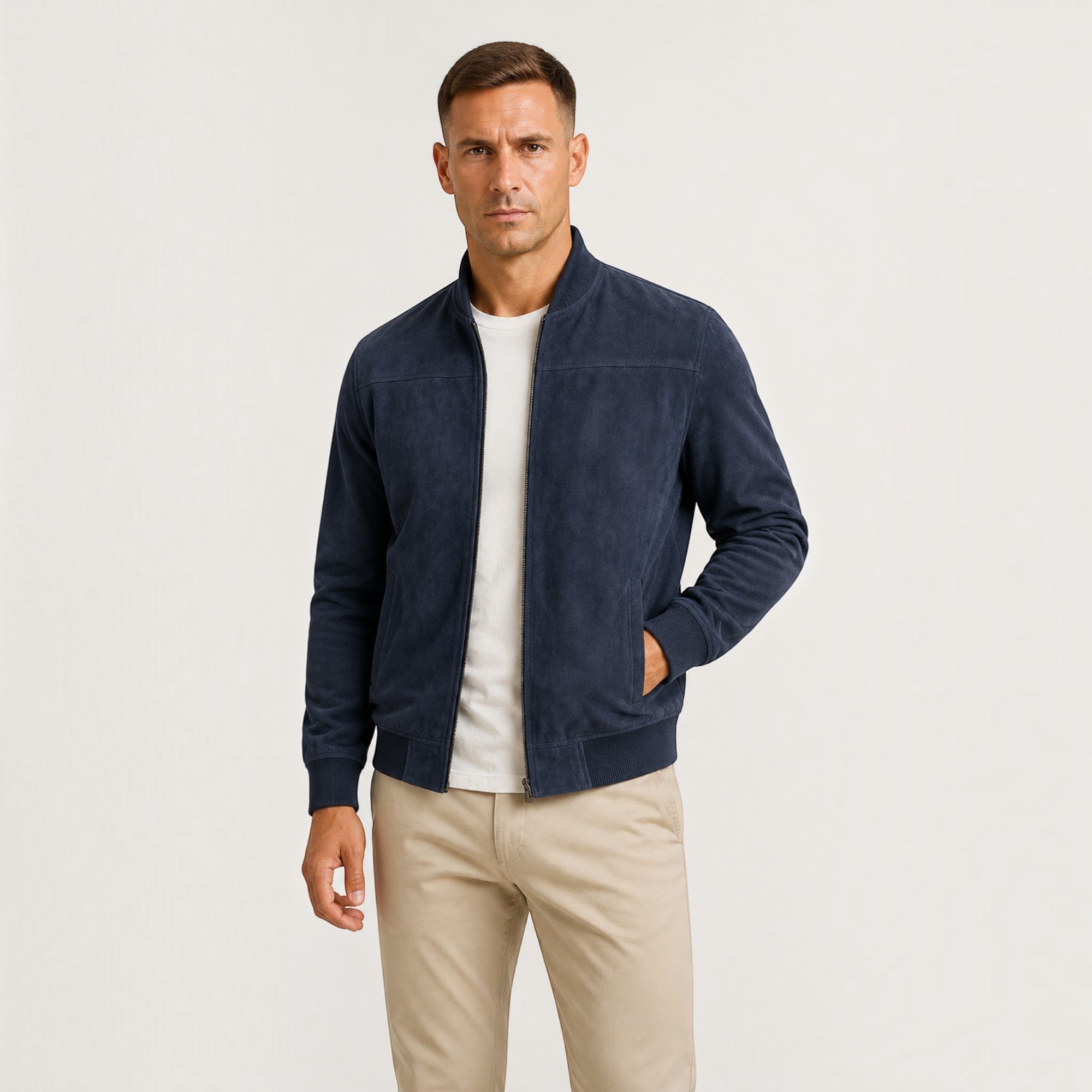 Ellmont London | Men's Lightweight Faux Suede Bomber Jacket Zip Front