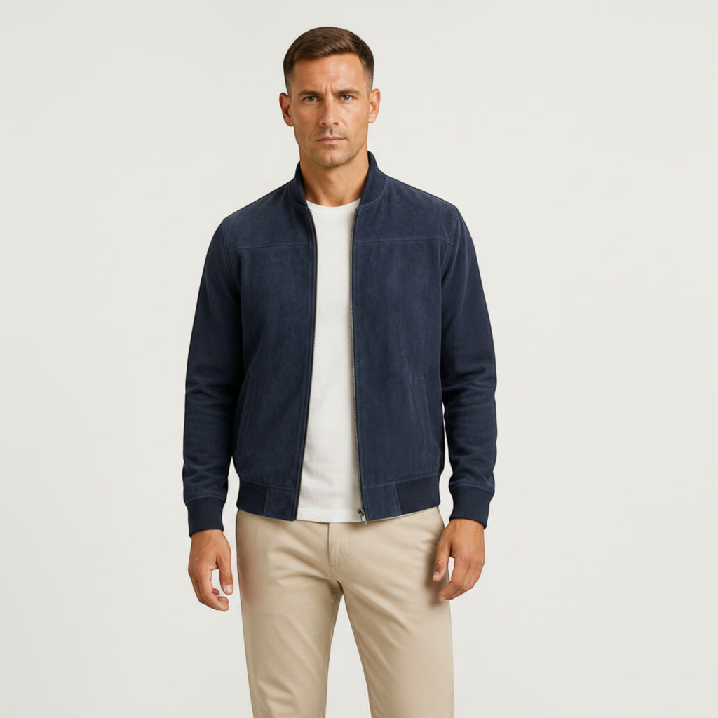 Ellmont London | Men's Lightweight Faux Suede Bomber Jacket Zip Front