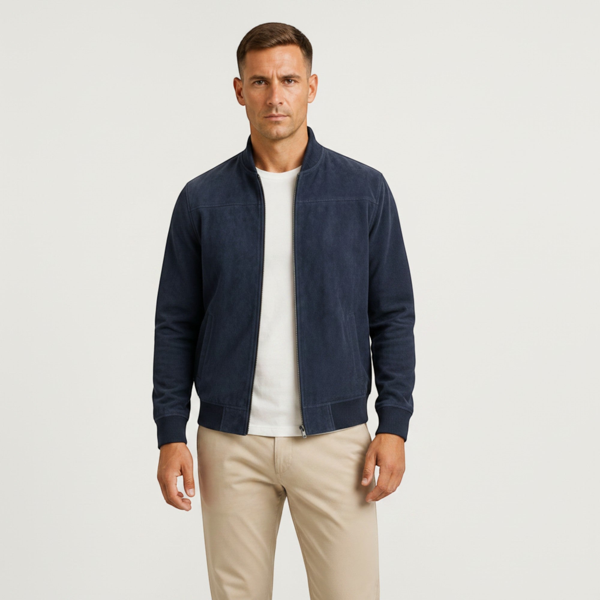 Ellmont London | Men's Lightweight Faux Suede Bomber Jacket Zip Front