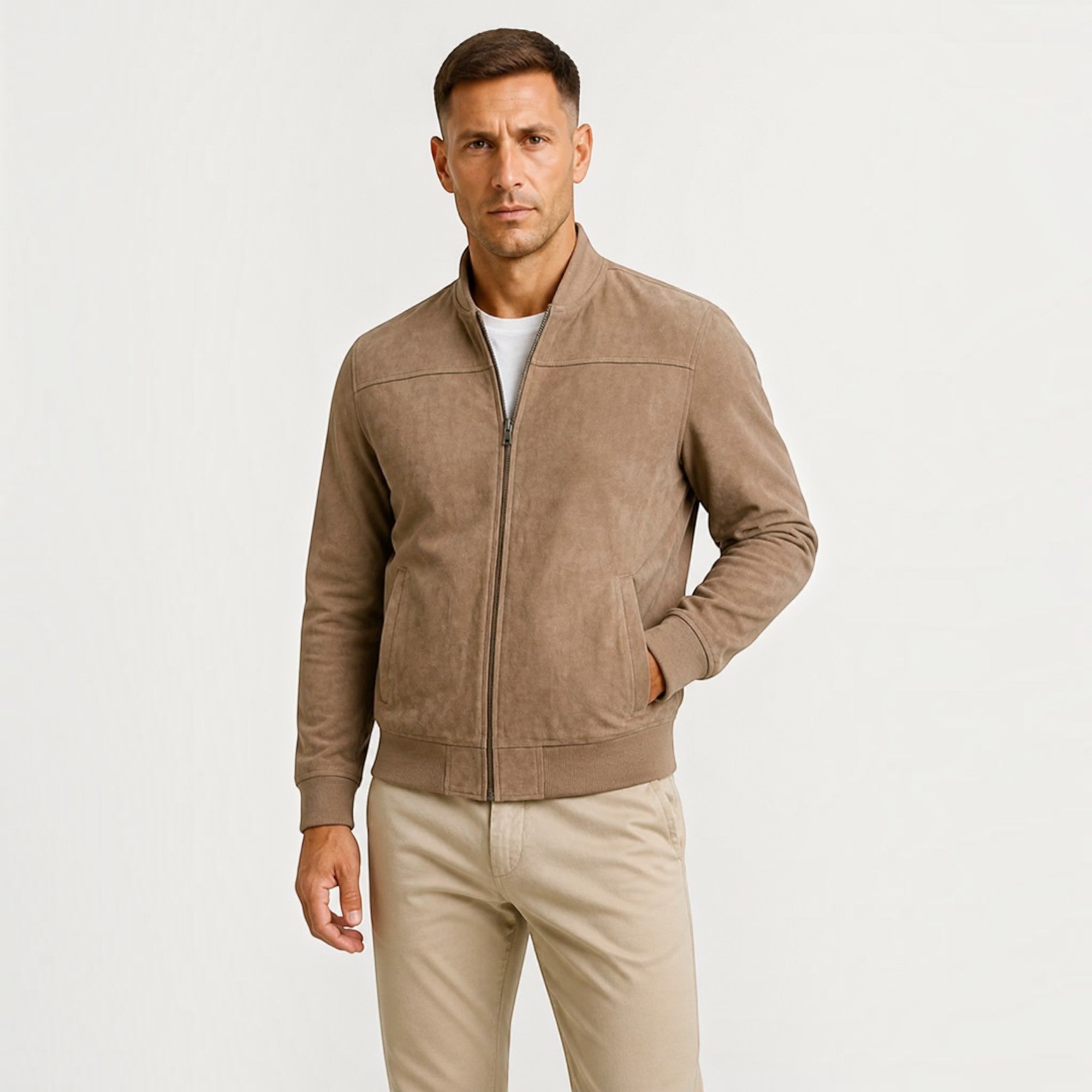 Ellmont London | Men's Lightweight Faux Suede Bomber Jacket Zip Front