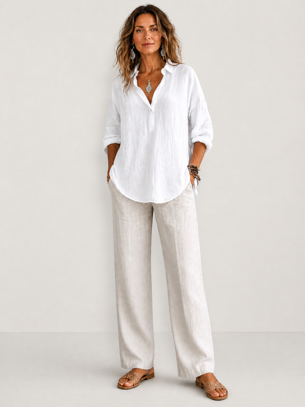 Ellmont London | Women’s Loose Fit Linen Blouse Casual Outfit