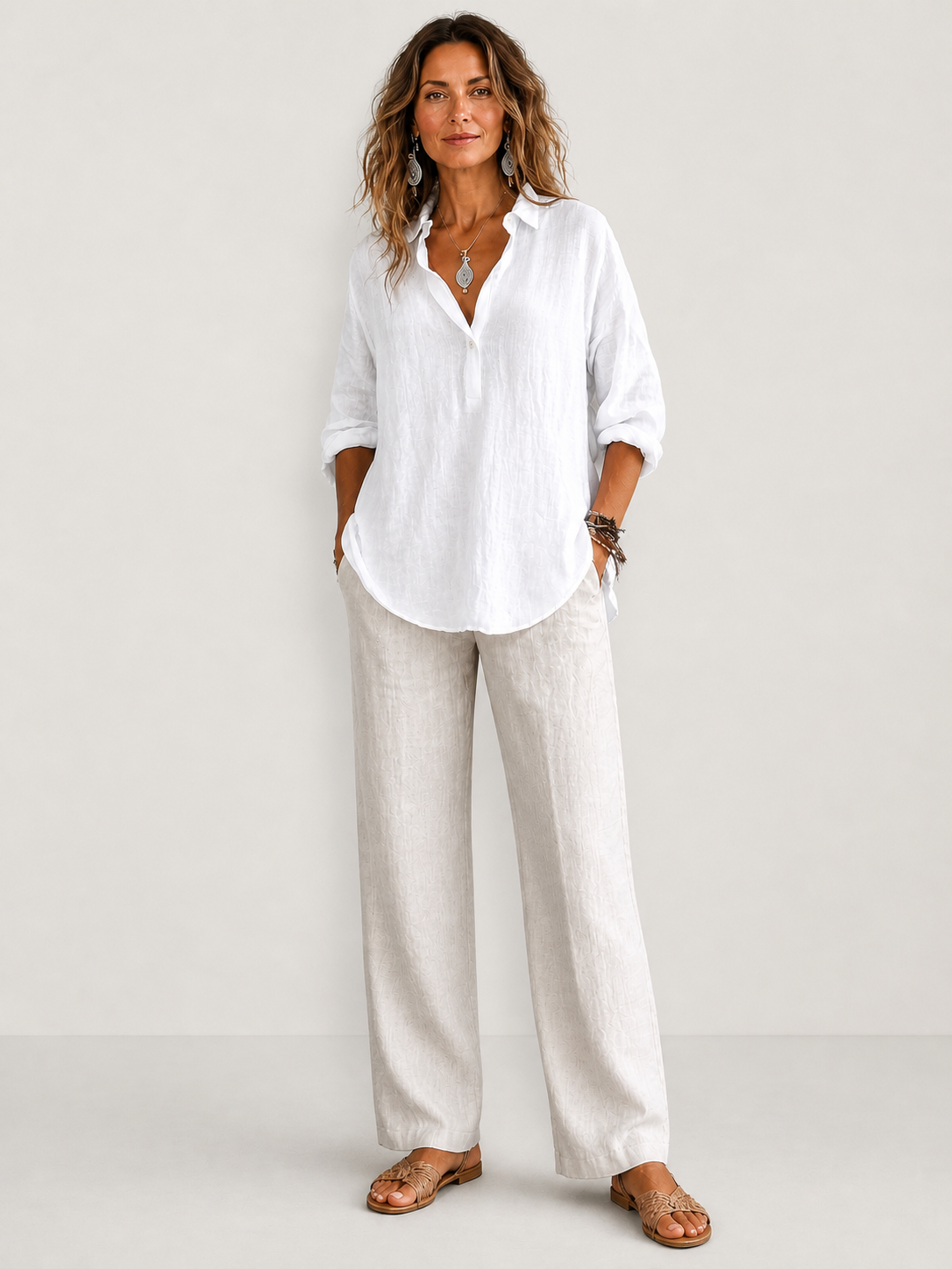 Ellmont London | Women’s Loose Fit Linen Blouse Casual Outfit