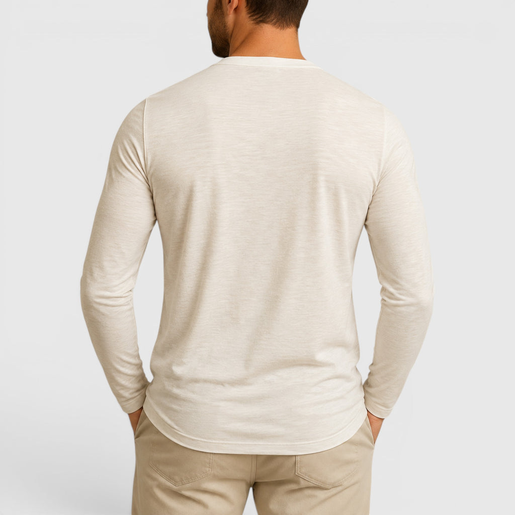 Ellmont London | Men's Long Sleeve Henley Shirt Button Up Lightweight Everyday Top