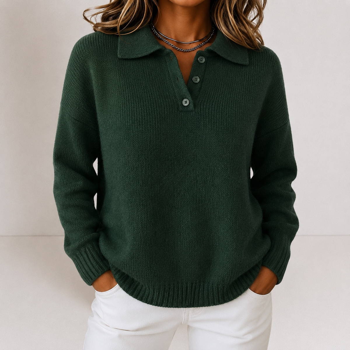 Ivy | Knit Sweater with Polo Collar and Button Placket