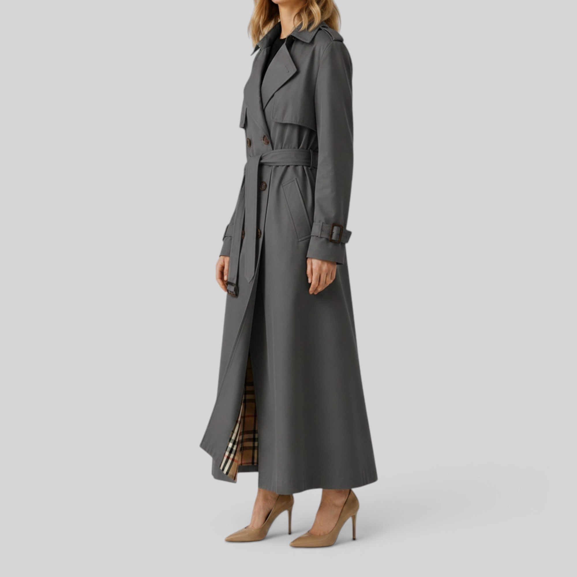 Ellmont London | Women's Trench Coat Classic Belted Longline Outerwear Jacket