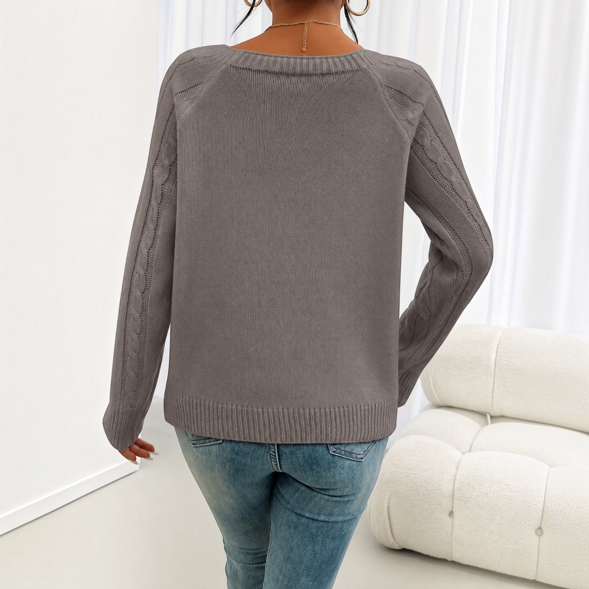 Ellmont London | Women's Soft Knit Sweater Pullover with Button Detail