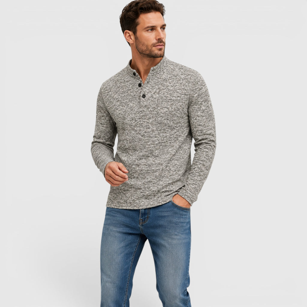 Ellmont London | Men's Stand Collar Button Up Long Sleeve Polo with Chest Pocket
