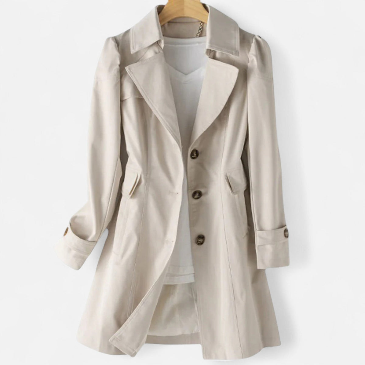Autumn | Women's Classic Trench Coat with Lapel Collar and Button Front
