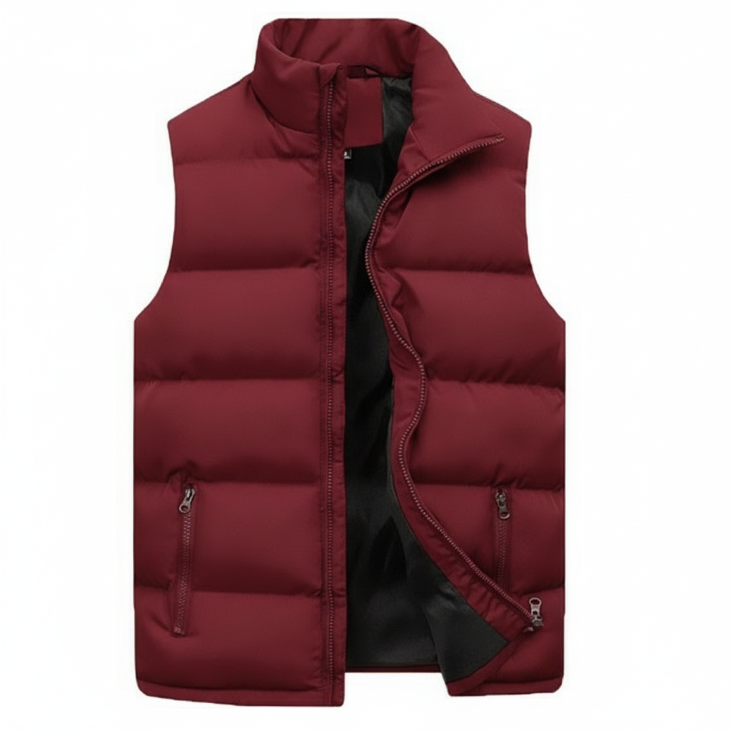 Men's Padded Gilet with Zip Front and Stand Collar