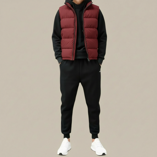 Men's Padded Gilet with Zip Front and Stand Collar