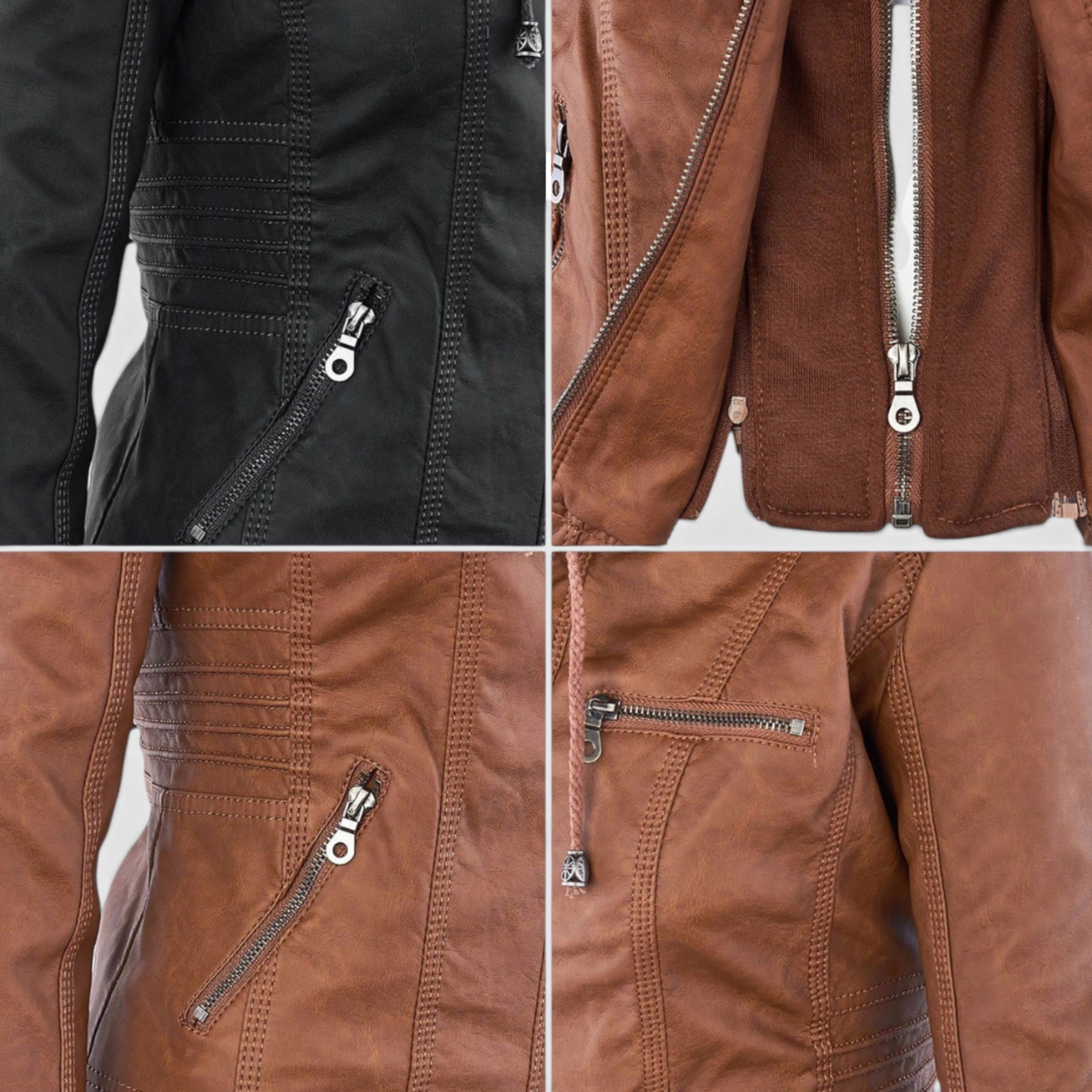 Ellmont London | Women's Warm Leather Jacket Tailored Zip Front Casual Coat