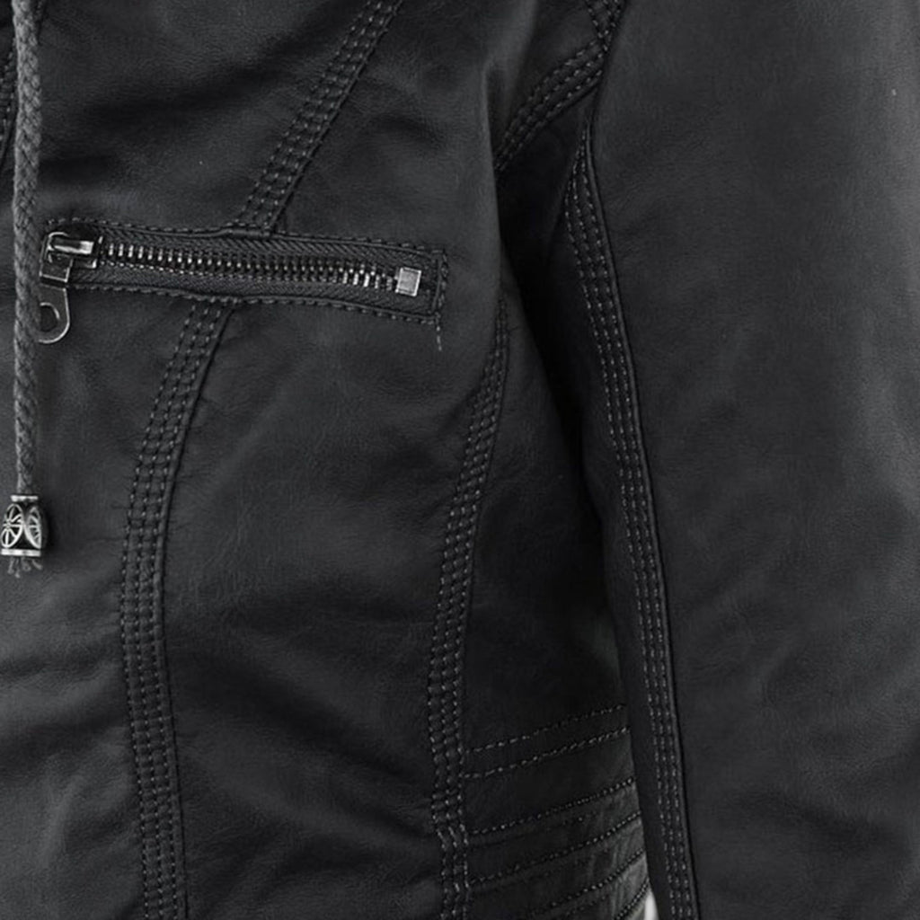 Ellmont London | Women's Warm Leather Jacket Tailored Zip Front Casual Coat
