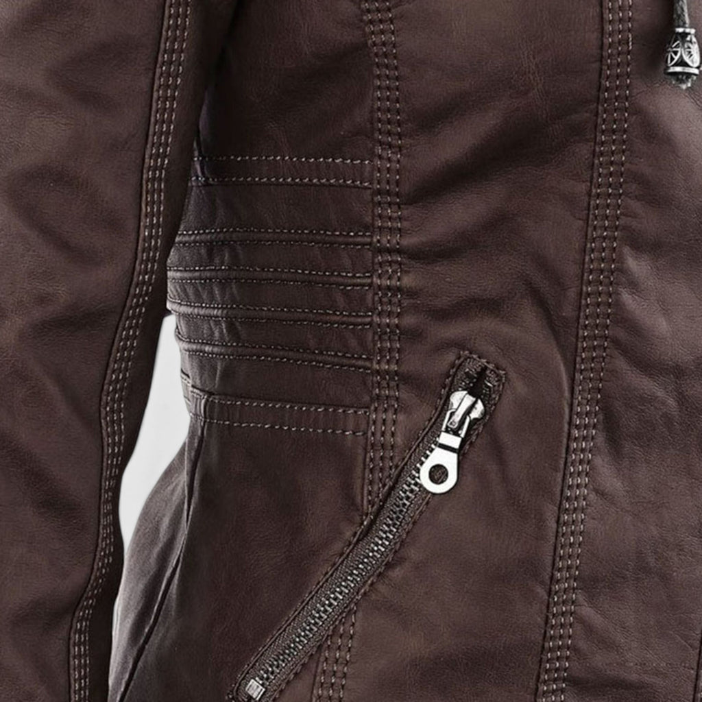 Ellmont London | Women's Warm Leather Jacket Tailored Zip Front Casual Coat