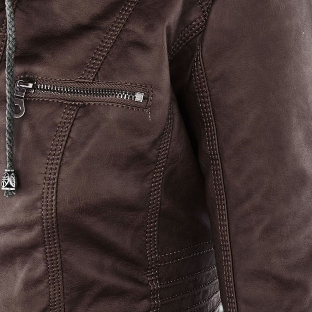 Ellmont London | Women's Warm Leather Jacket Tailored Zip Front Casual Coat