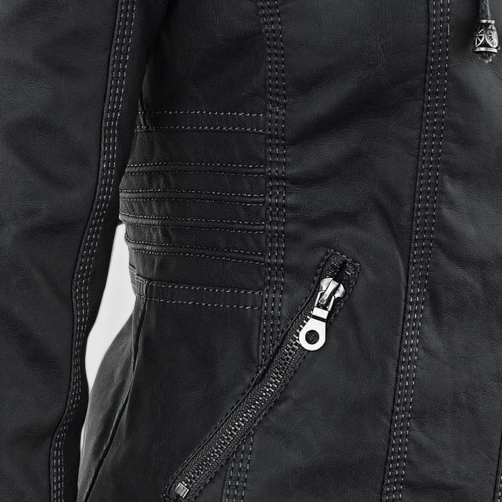 Ellmont London | Women's Warm Leather Jacket Tailored Zip Front Casual Coat