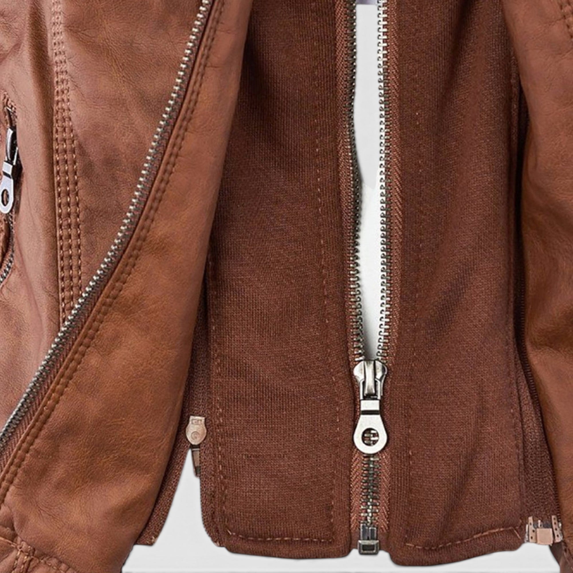 Ellmont London | Women's Warm Leather Jacket Tailored Zip Front Casual Coat
