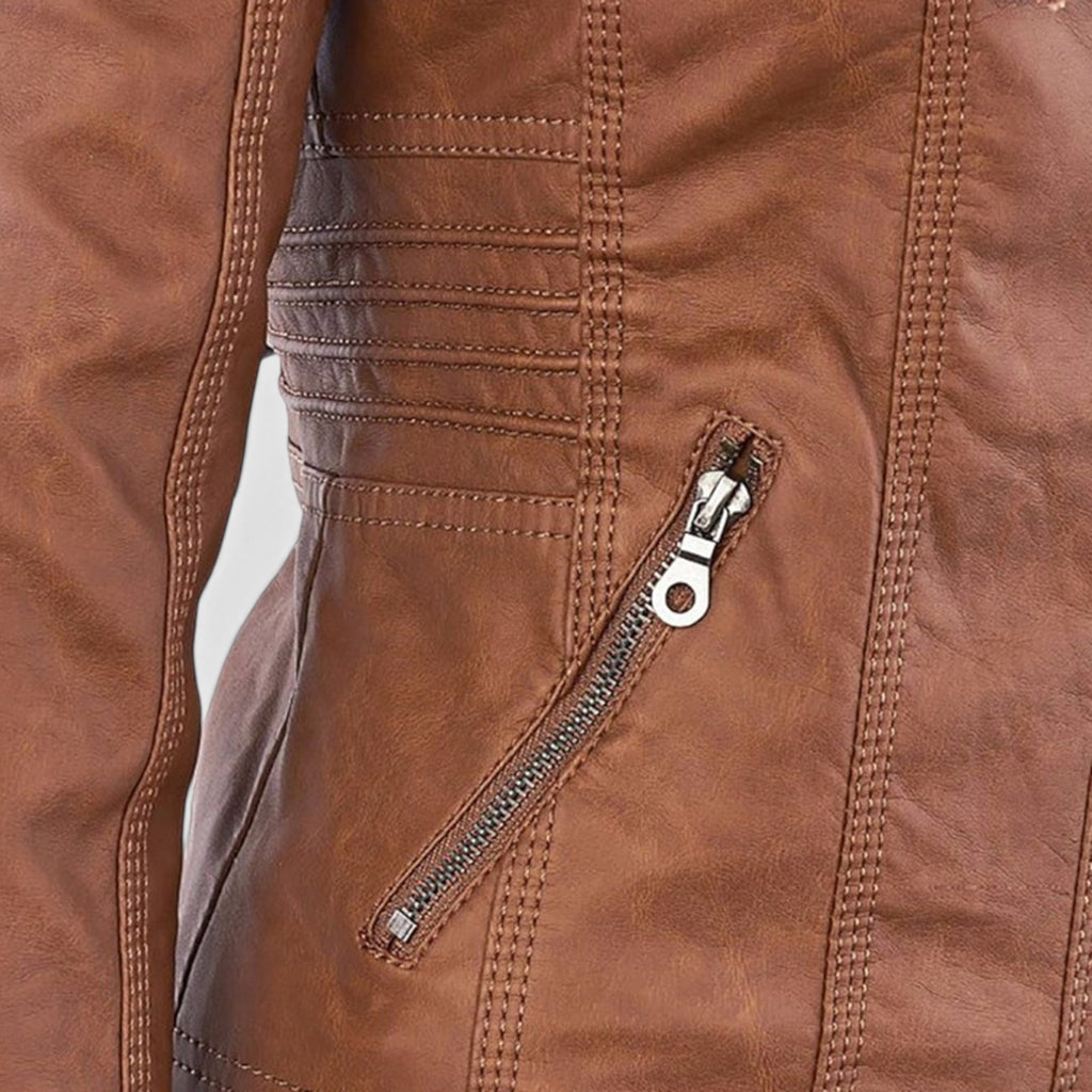 Ellmont London | Women's Warm Leather Jacket Tailored Zip Front Casual Coat