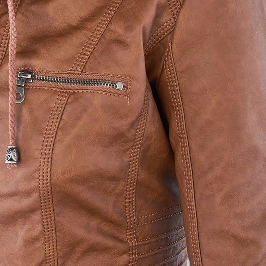 Ellmont London | Women's Warm Leather Jacket Tailored Zip Front Casual Coat