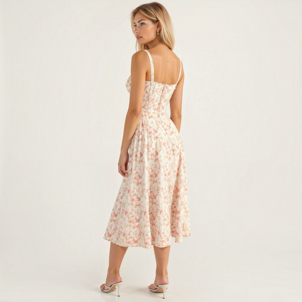 Ellmont London | Women's Corset Midi Dress with Side Slit