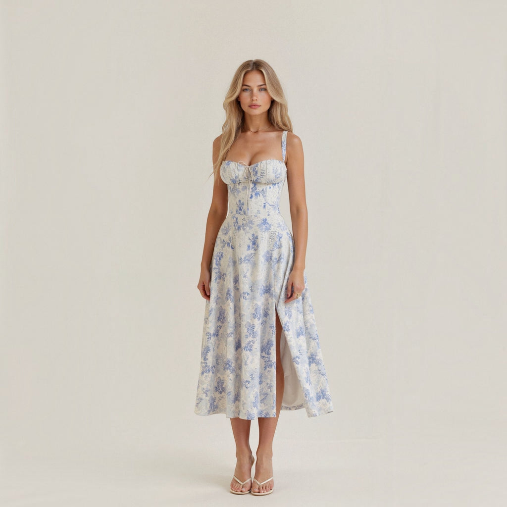 Ellmont London | Women's Corset Midi Dress with Side Slit
