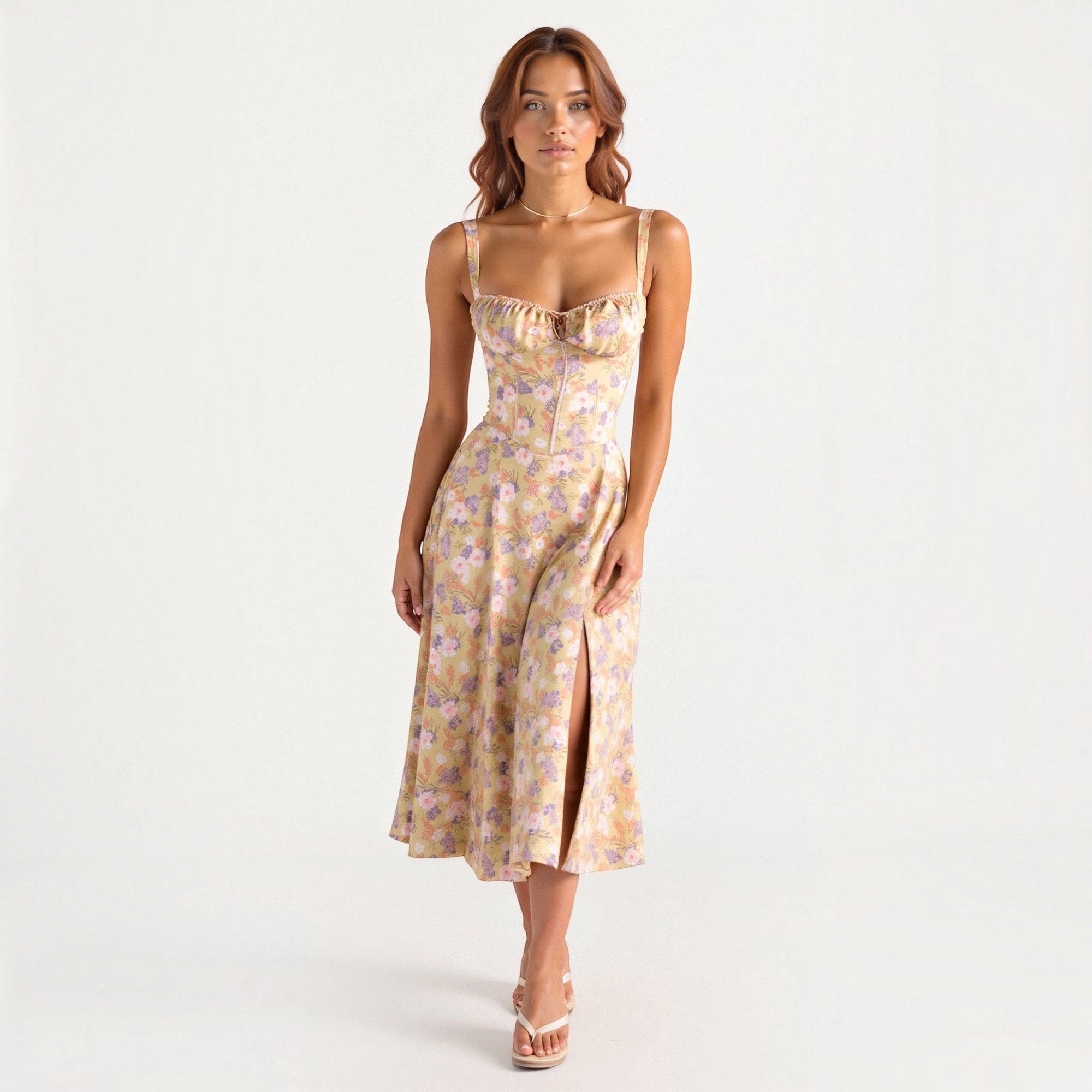 Ellmont London | Women's Corset Midi Dress with Side Slit