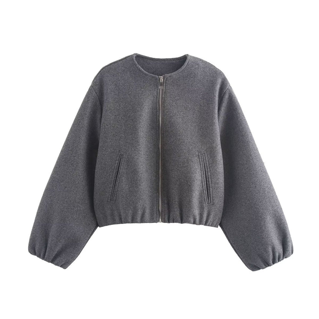 Hannah | Cropped Relaxed Bomber Jacket with Elasticated Hem and Cuffs