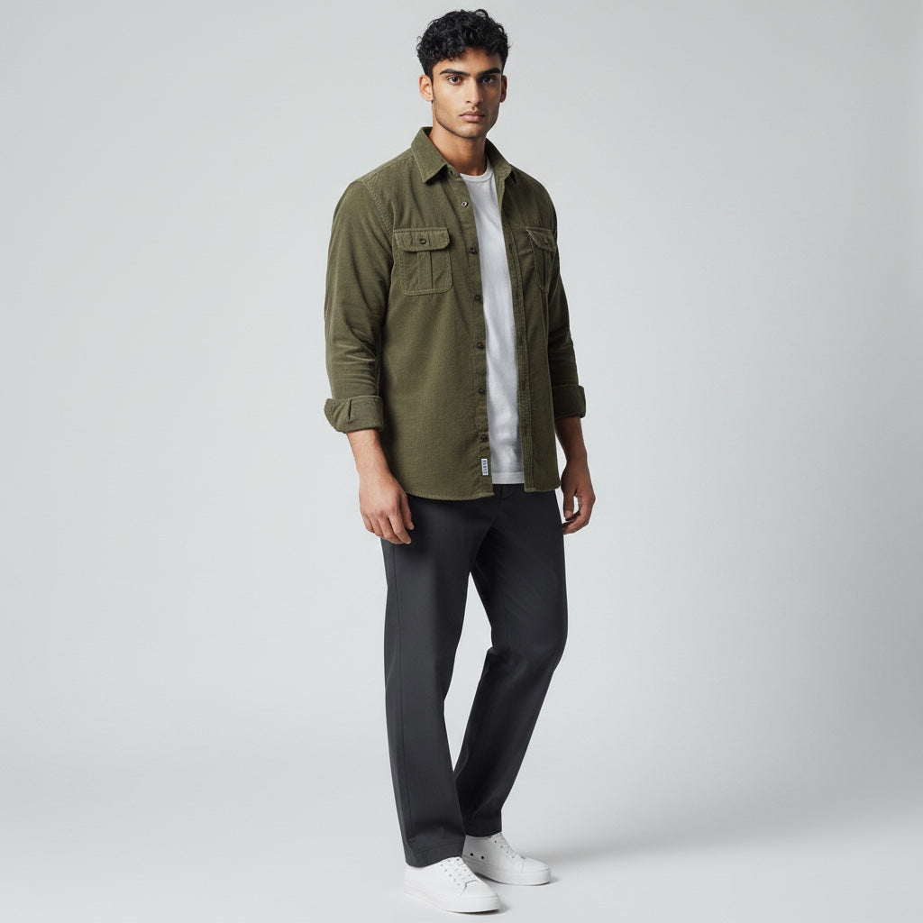 Ellmont London | Men’s Casual Button-Up Corduroy Shirt Soft Cord Fabric