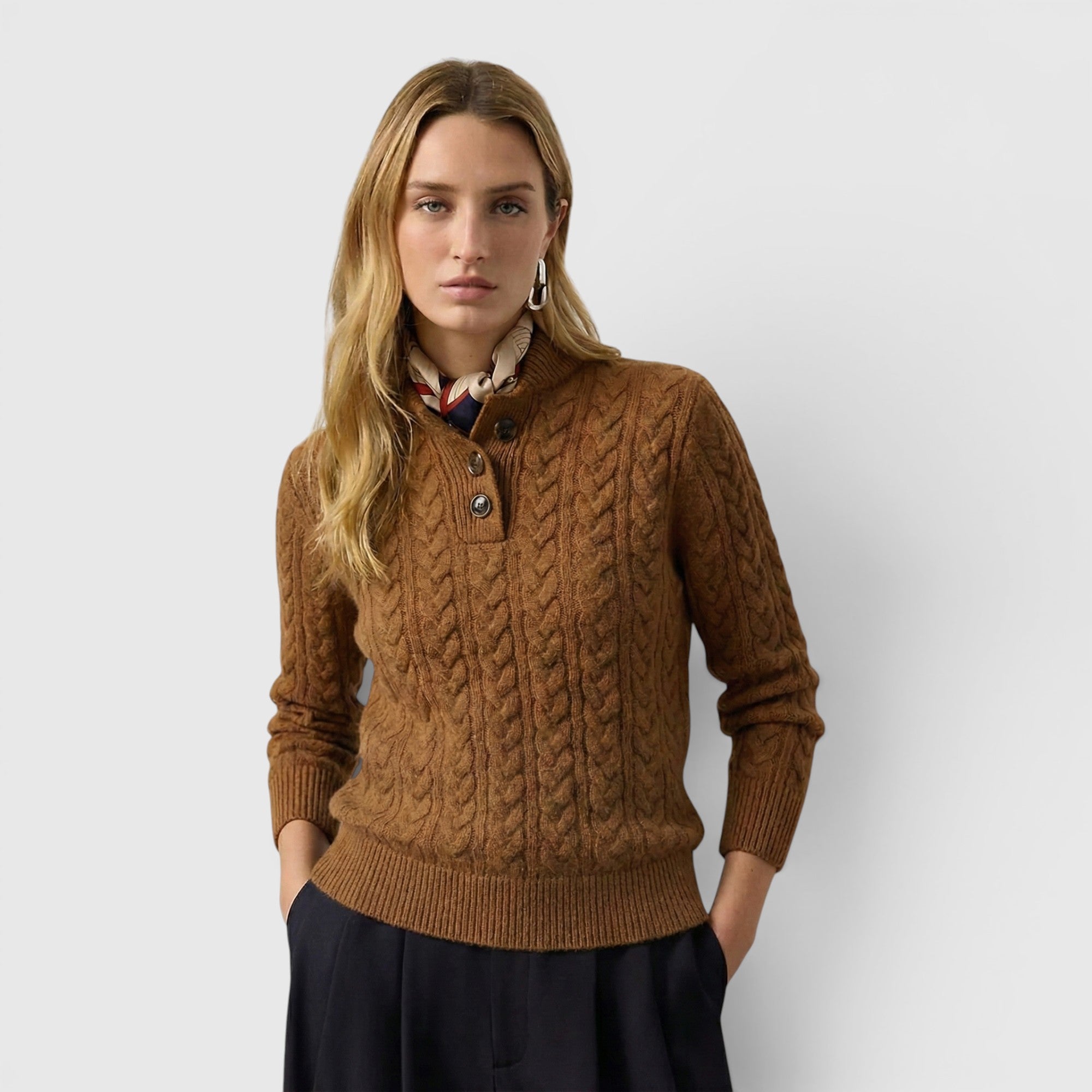 Ellmont London | Women's Soft Wool Cashmere Blend Pullover Button-Up Sweater