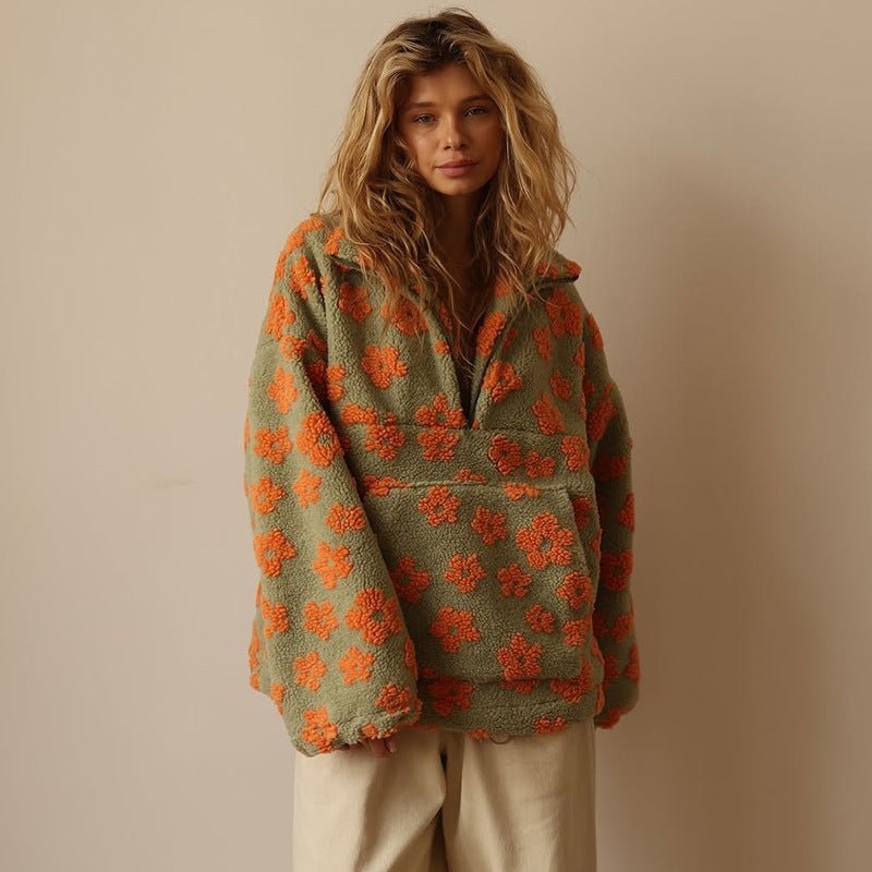 Emma | Cozy Floral Teddy Fleece Half-Zip Sweater