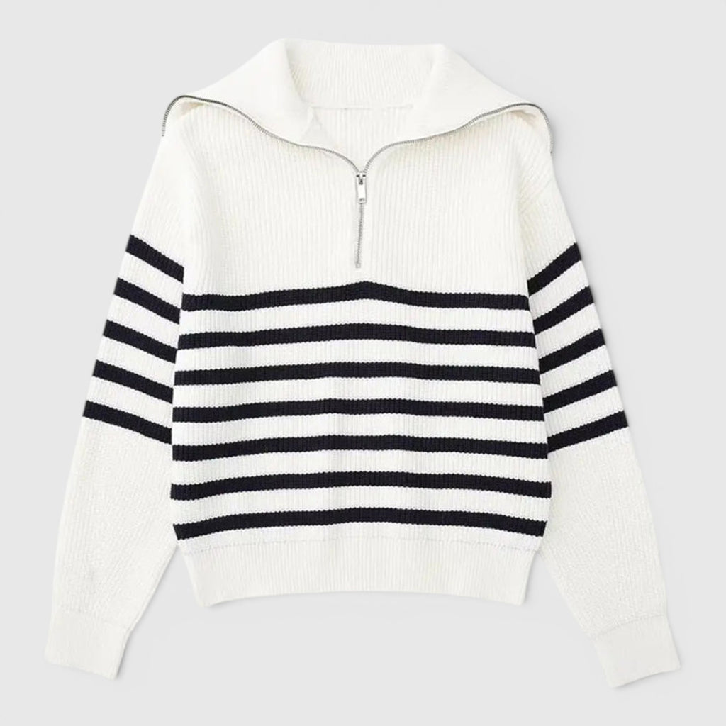 Ellmont London | Men's Warm Cotton Zip Up Sweater Classic Striped Knit
