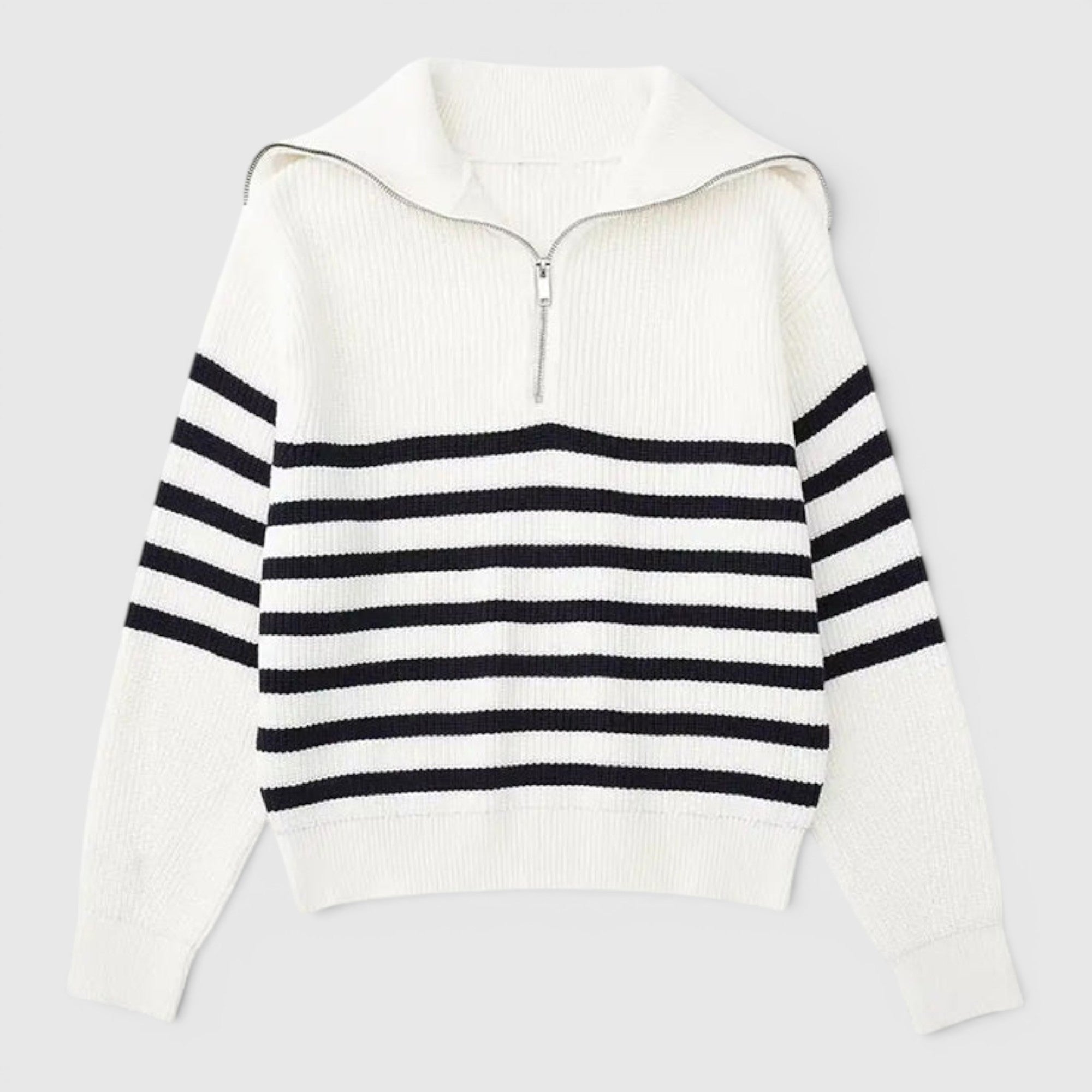Ellmont London | Men's Warm Cotton Zip Up Sweater Classic Striped Knit