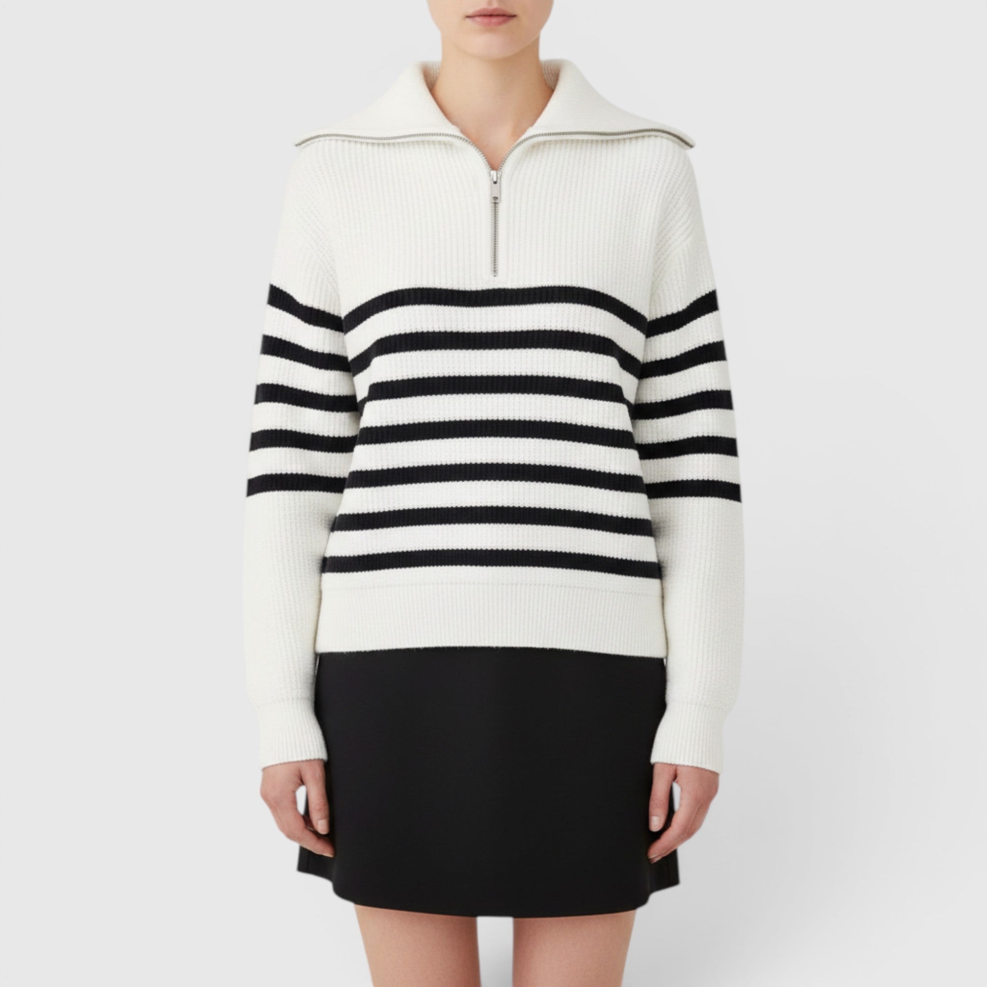 Ellmont London | Men's Warm Cotton Zip Up Sweater Classic Striped Knit