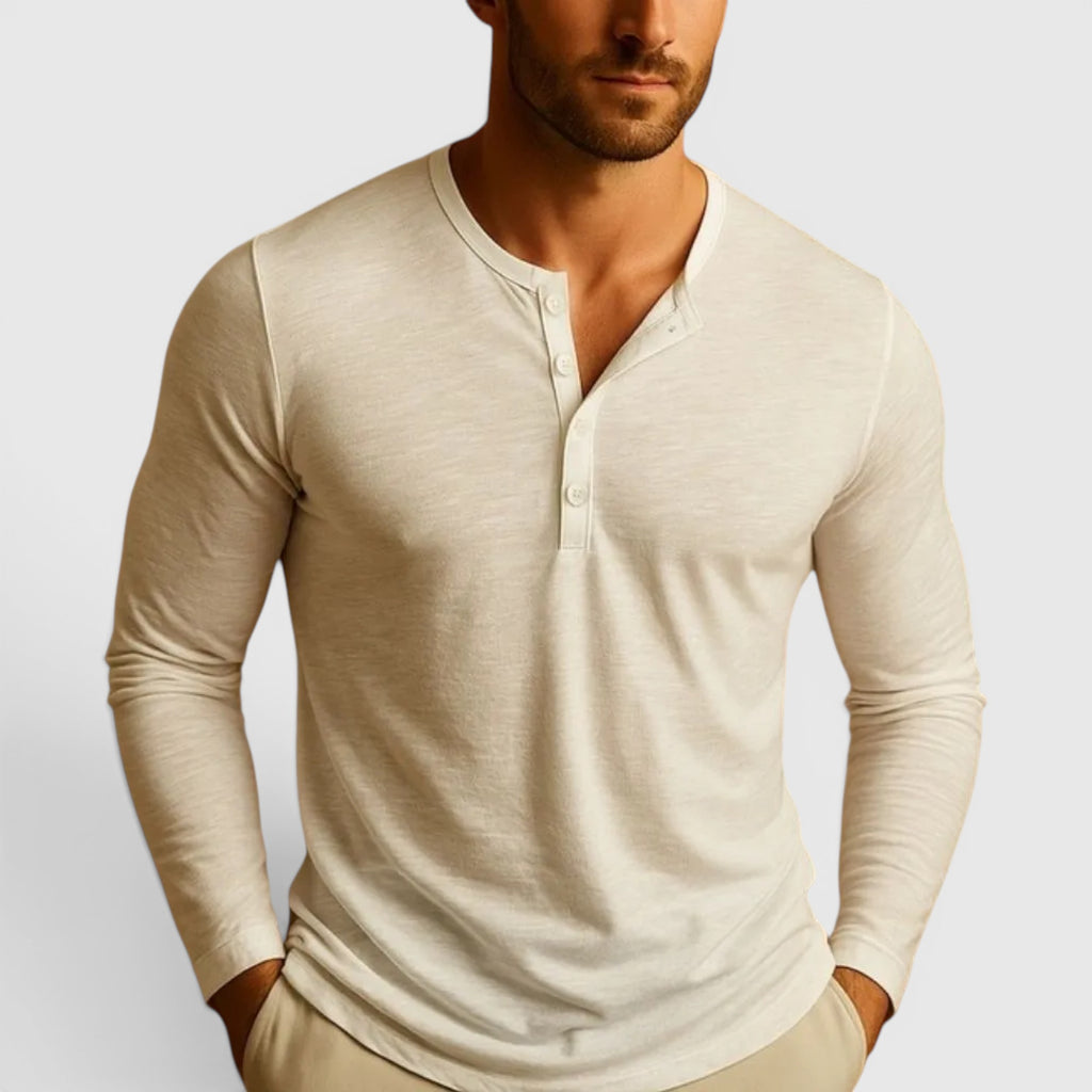 Ellmont London | Men's Long Sleeve Henley Shirt Button Up Lightweight Everyday Top