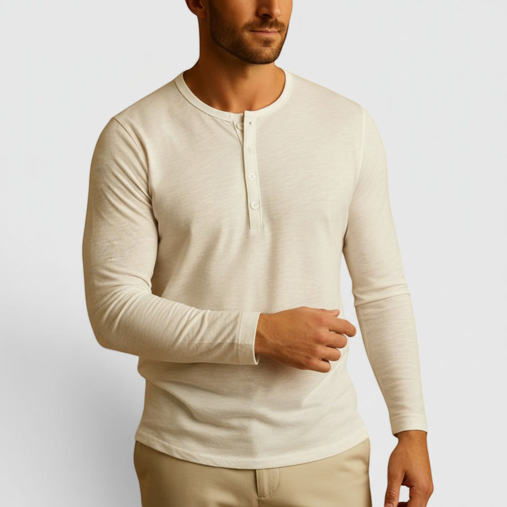 Ellmont London | Men's Long Sleeve Henley Shirt Button Up Lightweight Everyday Top