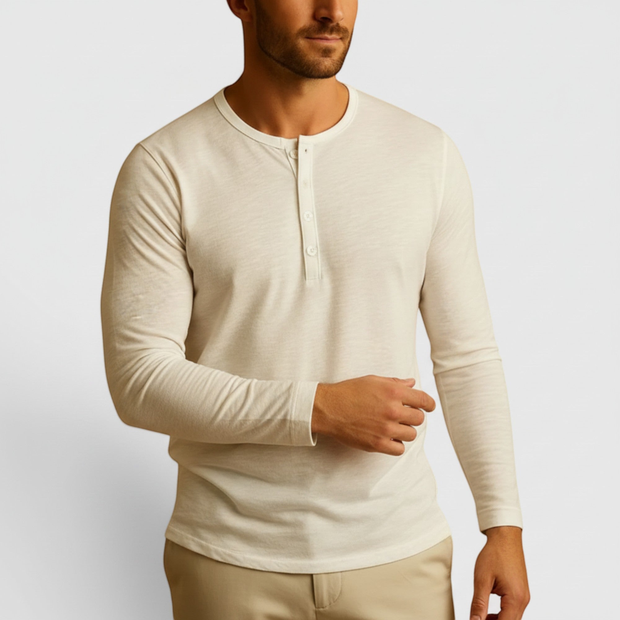 Ellmont London | Men's Long Sleeve Henley Shirt Button Up Lightweight Everyday Top