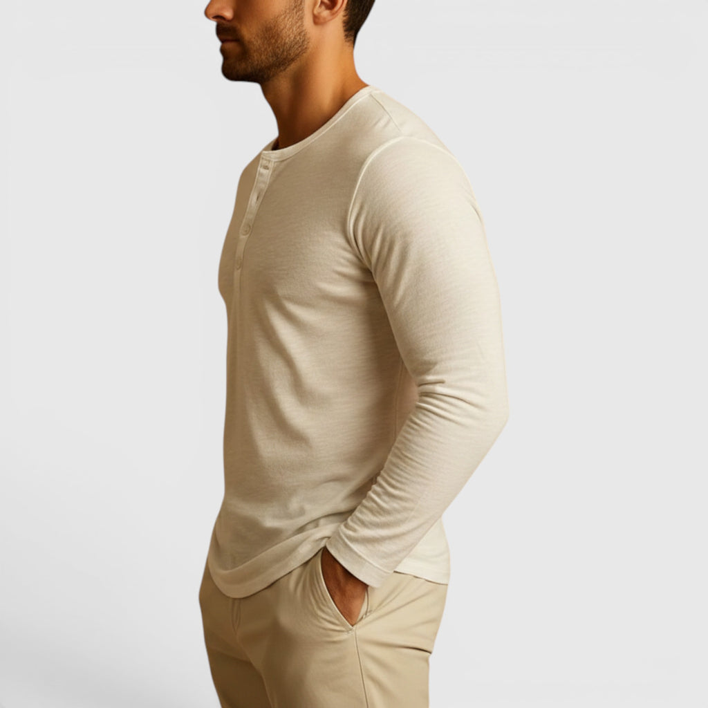 Ellmont London | Men's Long Sleeve Henley Shirt Button Up Lightweight Everyday Top