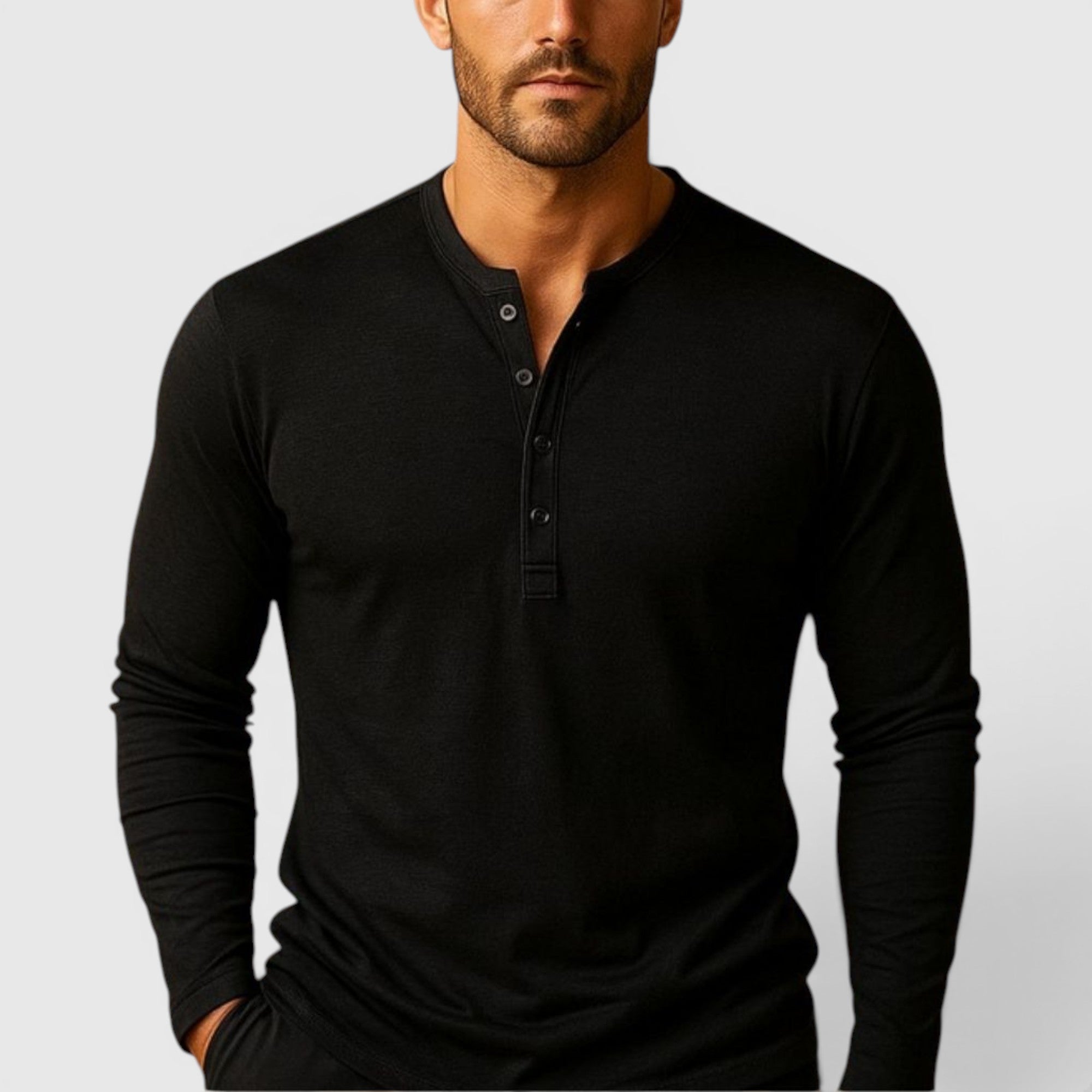 Ellmont London | Men's Long Sleeve Henley Shirt Button Up Lightweight Everyday Top