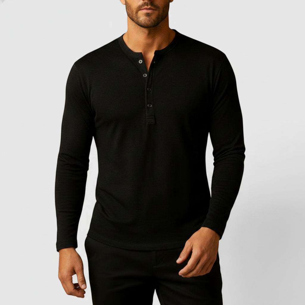 Ellmont London | Men's Long Sleeve Henley Shirt Button Up Lightweight Everyday Top