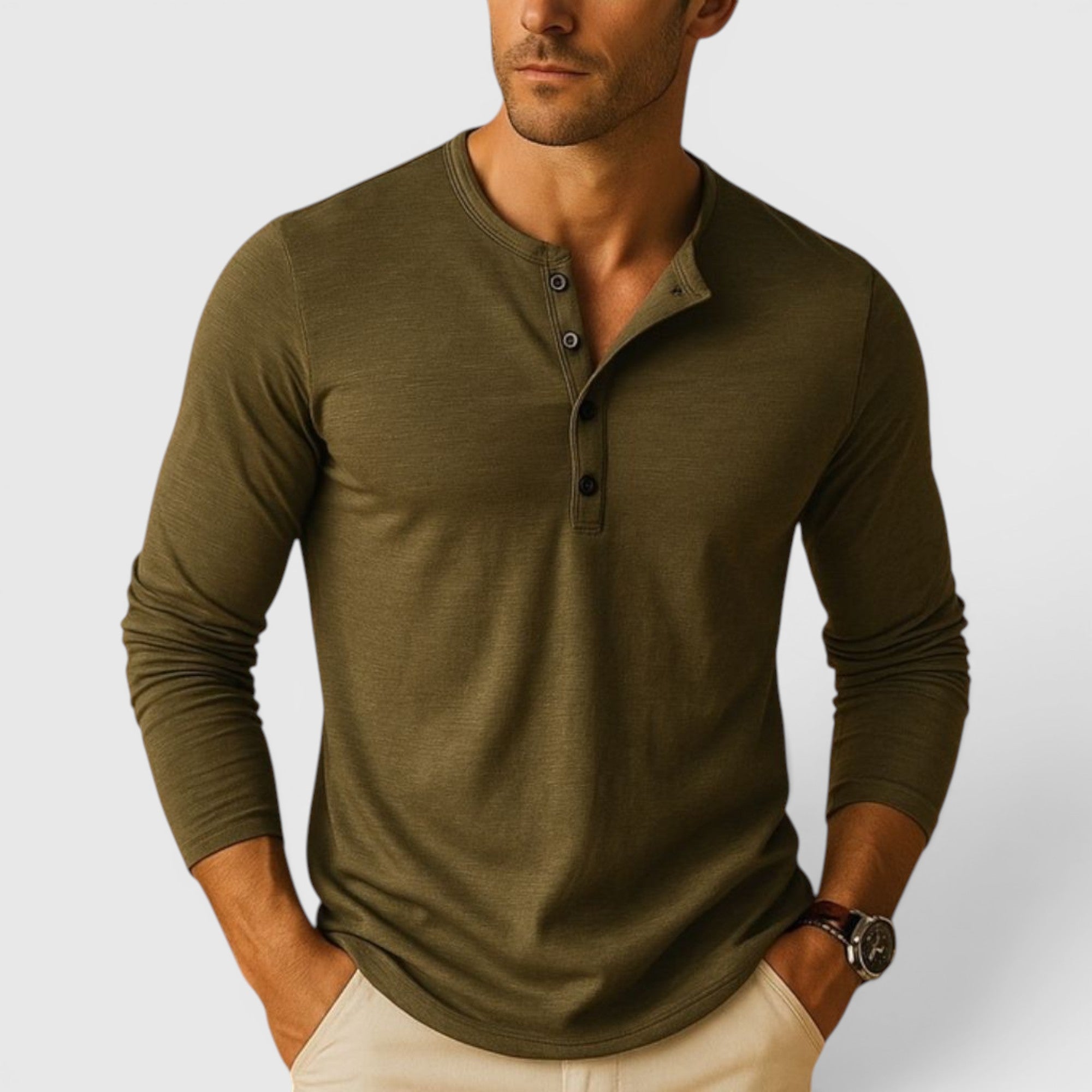 Ellmont London | Men's Long Sleeve Henley Shirt Button Up Lightweight Everyday Top