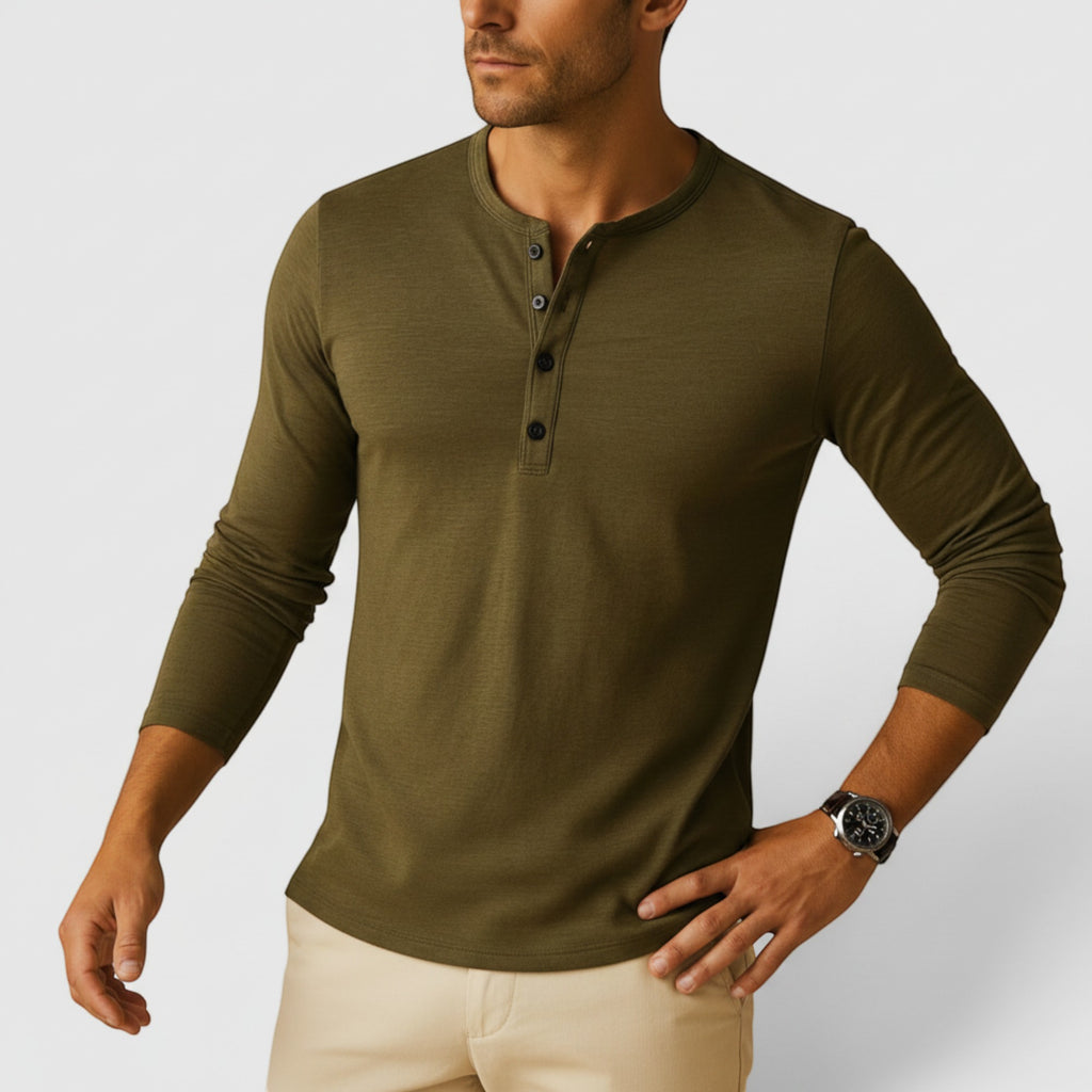 Ellmont London | Men's Long Sleeve Henley Shirt Button Up Lightweight Everyday Top