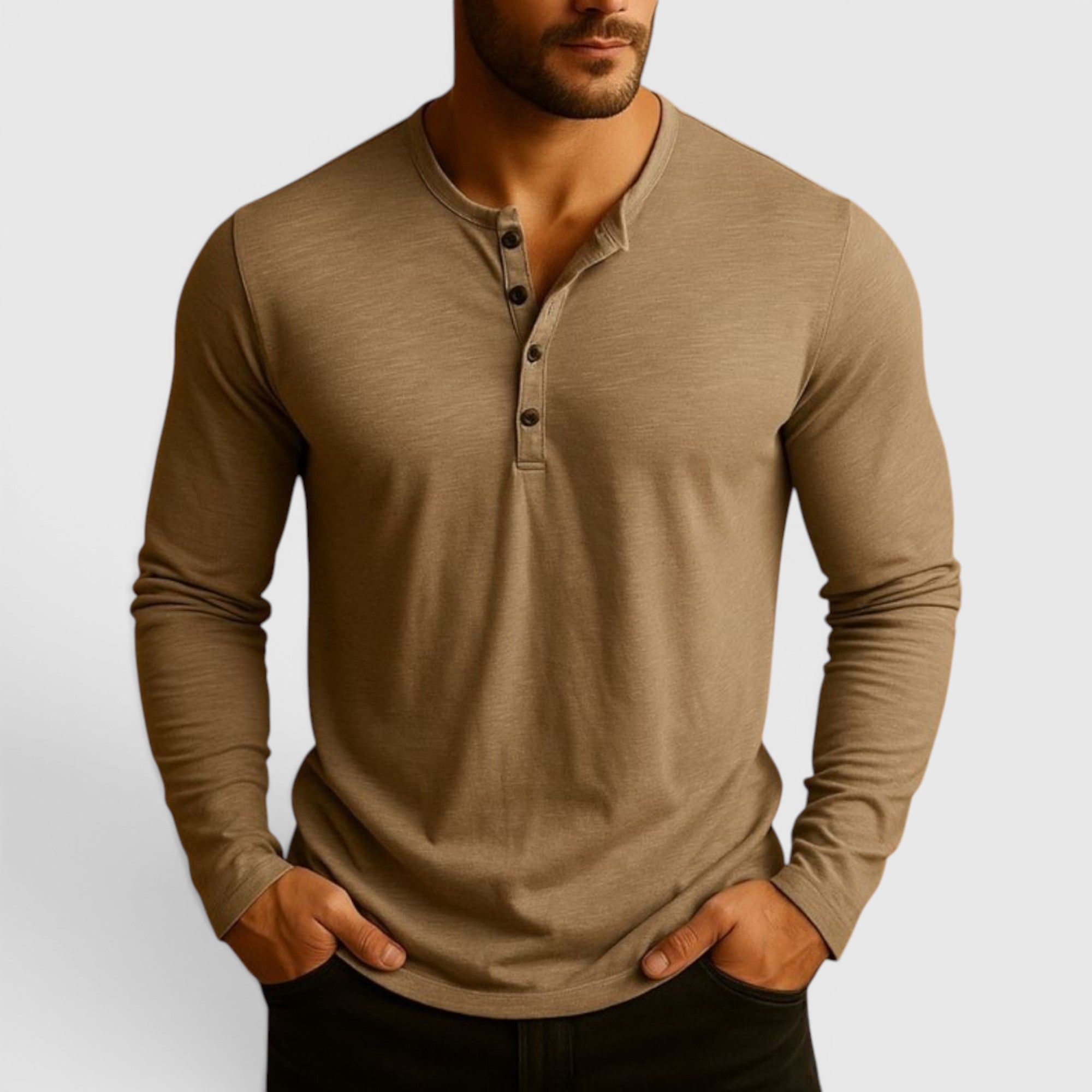Ellmont London | Men's Long Sleeve Henley Shirt Button Up Lightweight Everyday Top