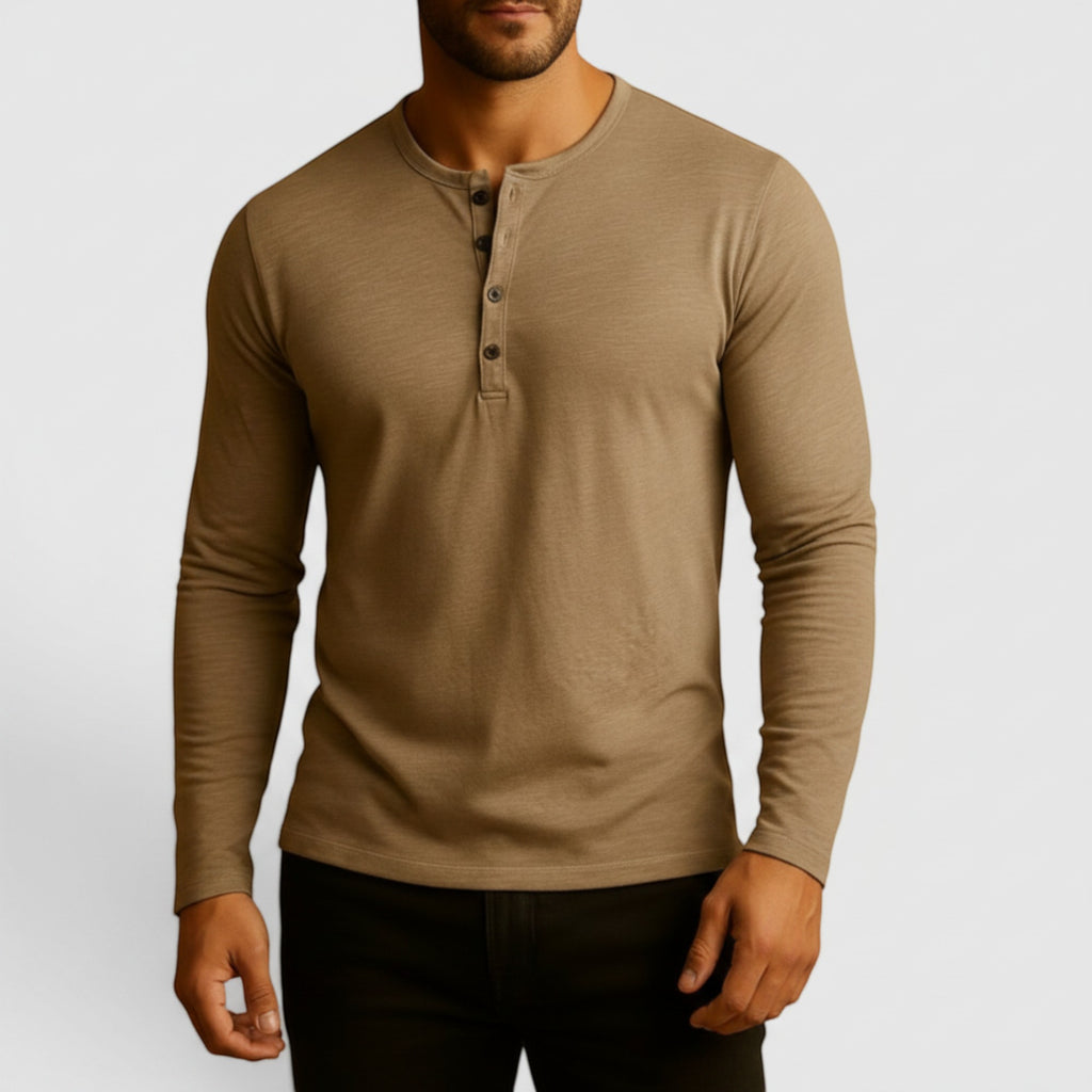 Ellmont London | Men's Long Sleeve Henley Shirt Button Up Lightweight Everyday Top