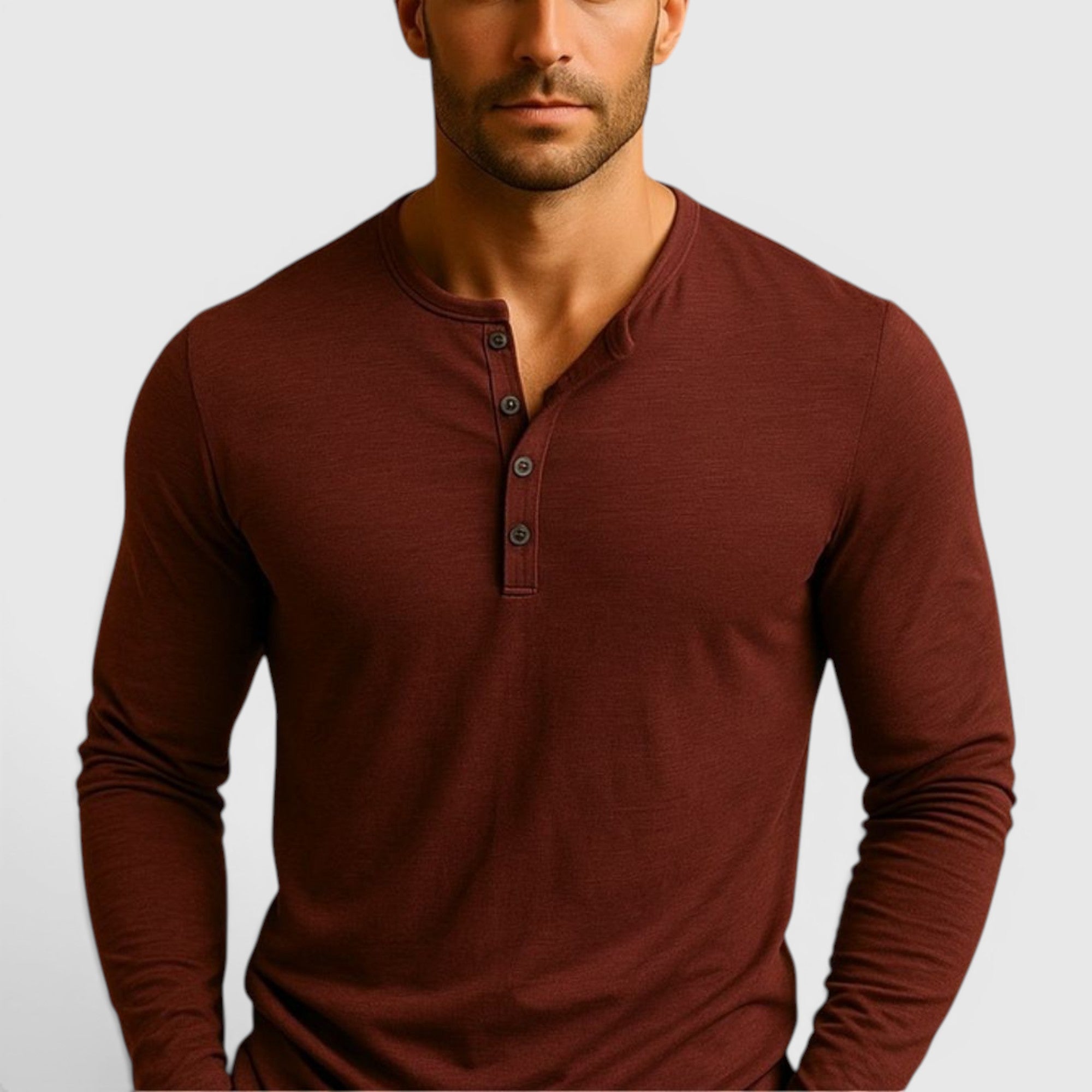 Ellmont London | Men's Long Sleeve Henley Shirt Button Up Lightweight Everyday Top