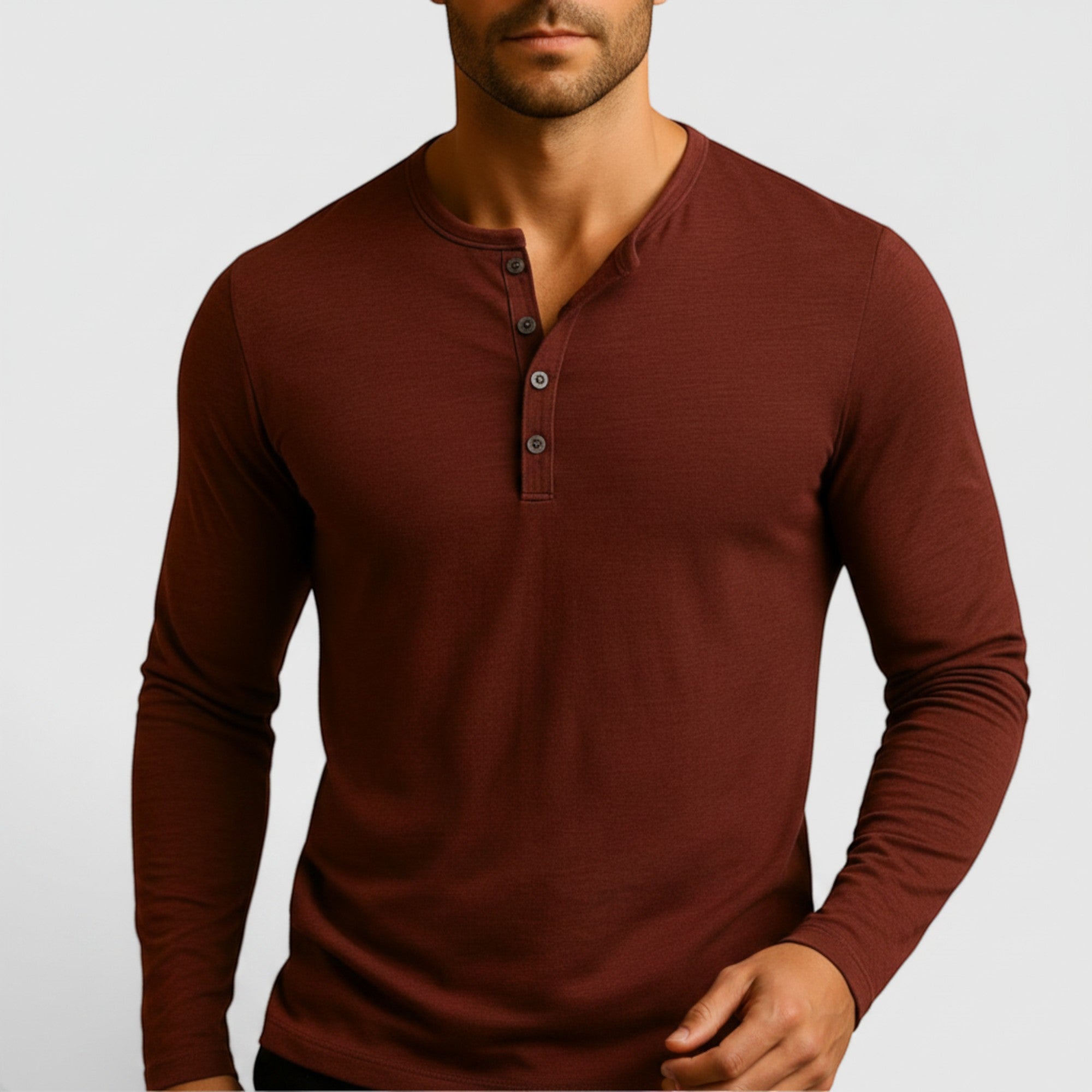 Ellmont London | Men's Long Sleeve Henley Shirt Button Up Lightweight Everyday Top
