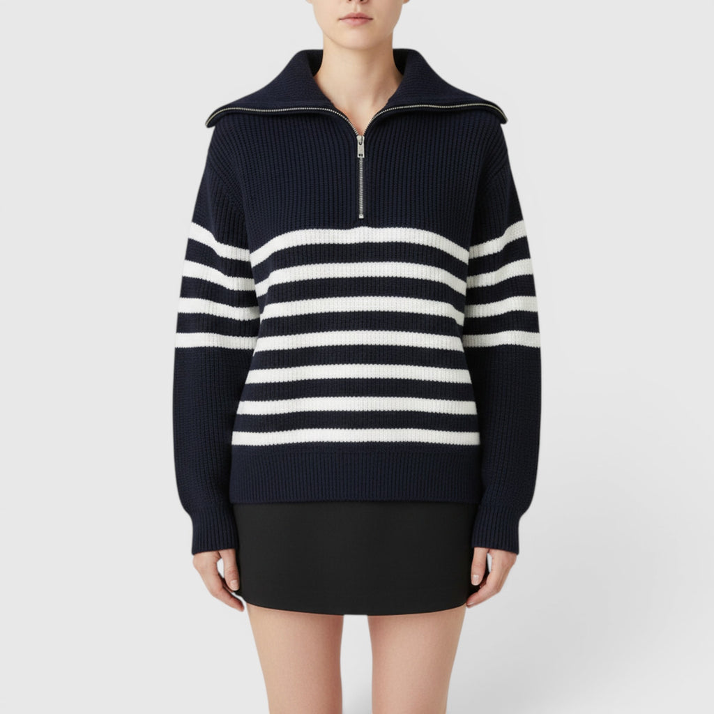 Ellmont London | Men's Warm Cotton Zip Up Sweater Classic Striped Knit