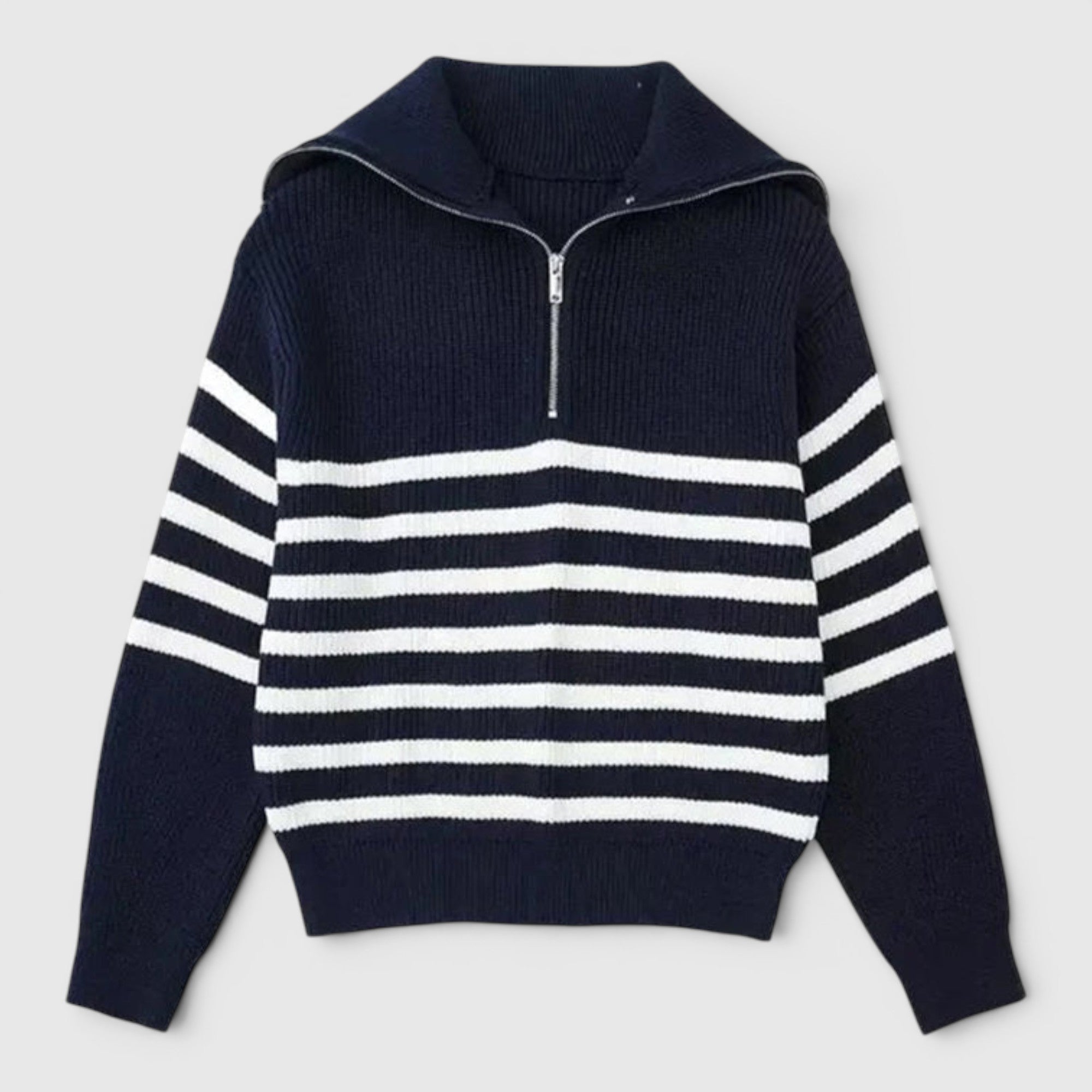 Gareth | Men's Warm Cotton Zip Up Sweater Classic Striped Knit