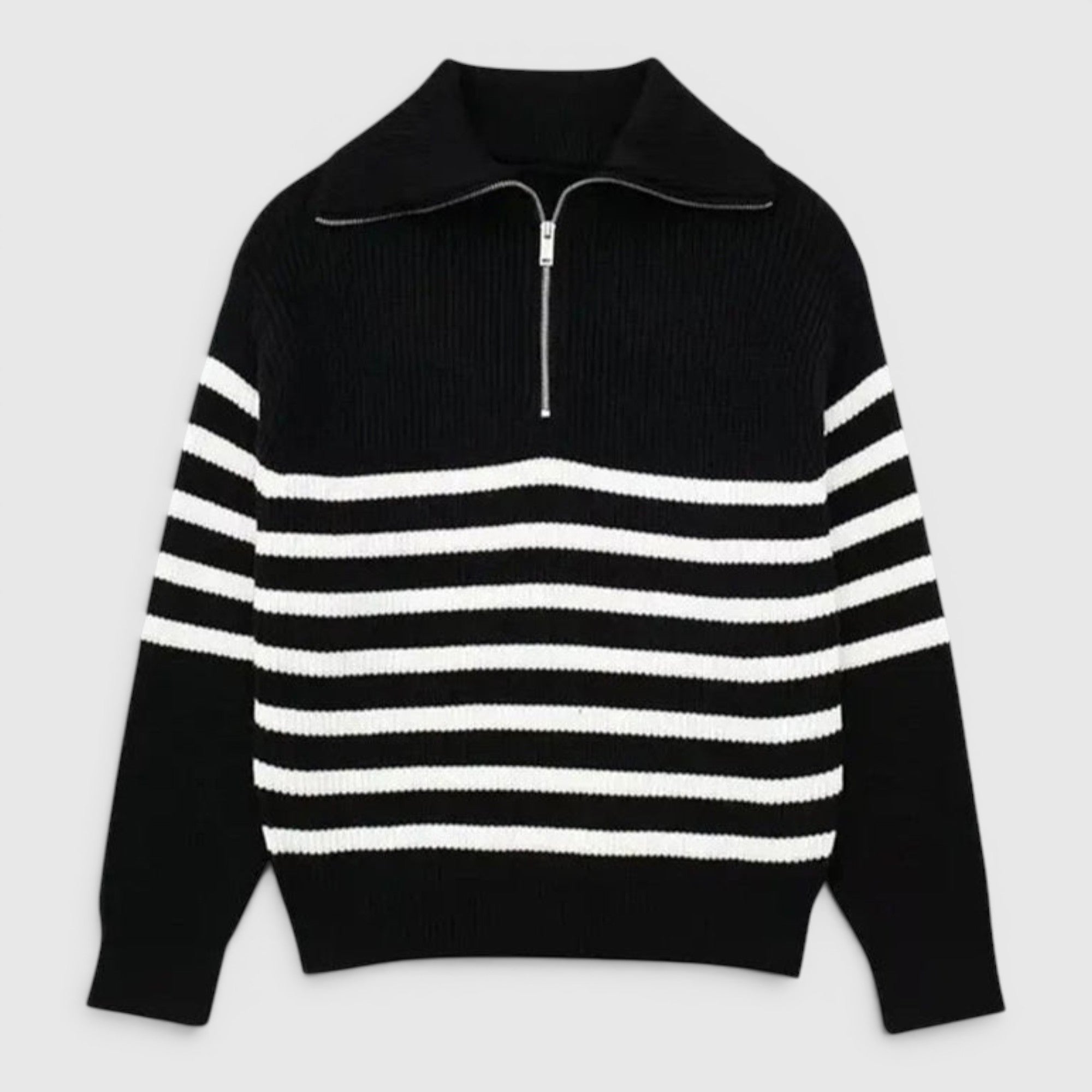Gareth | Men's Warm Cotton Zip Up Sweater Classic Striped Knit