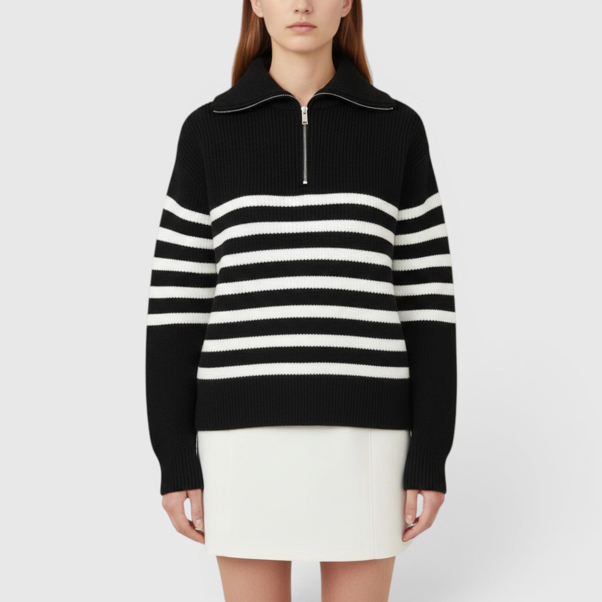 Ellmont London | Men's Warm Cotton Zip Up Sweater Classic Striped Knit